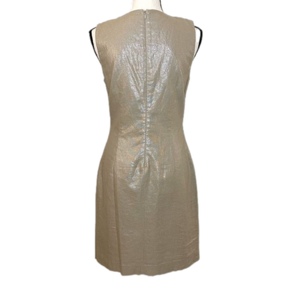 NWOT 2B.Rych Embellished Gold Linen Blend Shift Dress Size 6 - Picture 2 of 5